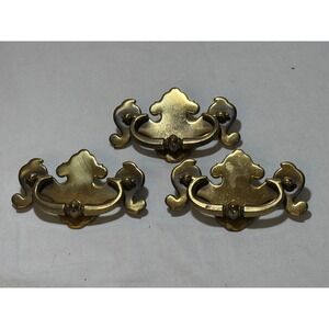 Vintage Brass Batwing Drawer Pulls Chippendale Style Bail Handles Set of 3